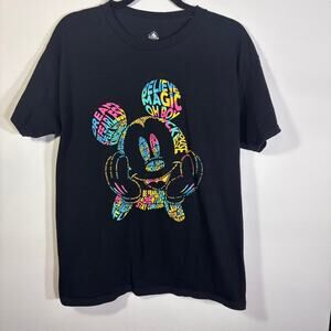 Disney Mickey Mouse Rainbow Typography Tee Black Size L Graphic Shirt